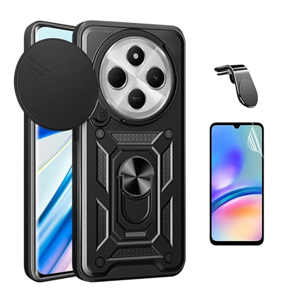 Kit Película Hydrogel Frente + Capa Magnetic Slide Window + Suporte L Phonecare Para Xiaomi Redmi 14C - Preto