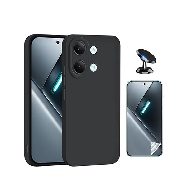 Kit Película Hydrogel Frente + Capa Silicone Líquido + Suporte Magnético PHONECARE Para Xiaomi Poco X8 Pro Max 5G - Preto