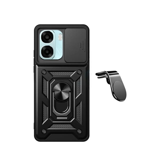 Kit Suporte L + Capa Magnetic Slide Window PHONECARE Para Oppo A6 - Preto