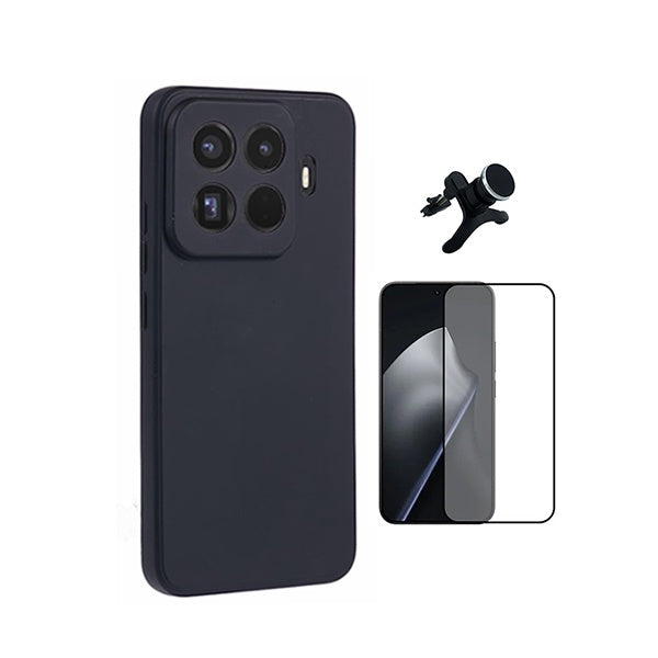 Kit Vidro Temperado + Capa Silicone Líquido + Suporte Magnético Reforçado PHONECARE Para Xiaomi 15T Pro 5G - Preto