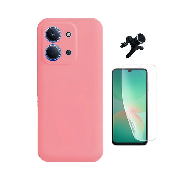 Kit Película Hydrogel Frente + Capa Silicone Líquido +  Suporte Reforçado PHONECARE Para Xiaomi Poco C85 - Rosa