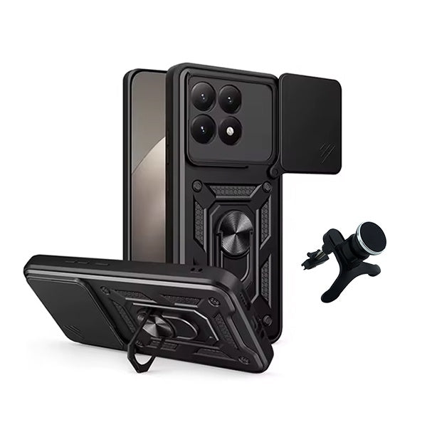 Kit Suporte Reforçado + Capa Magnetic Slide Window PHONECARE Para Xiaomi 15T 5G - Preto
