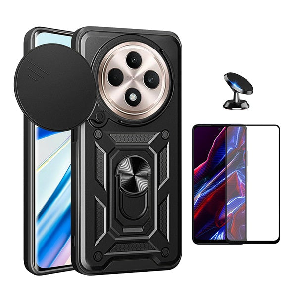 Kit Vidro + Capa Magnetic Slide Window + Suporte Magnético Phonecare Para Oppo Reno12 FS 4G - Preto