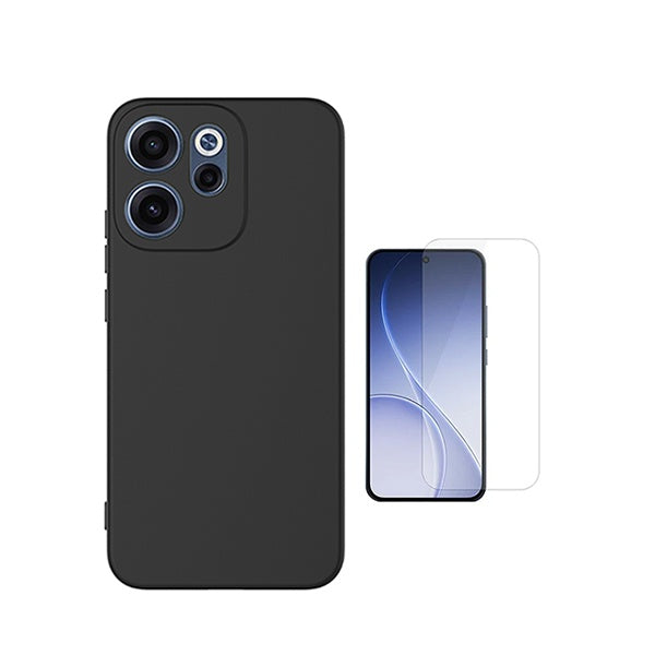 Kit Vidro Clearglass + Capa Silicone Líquido PHONECARE Para Oppo Reno15 FS - Preto