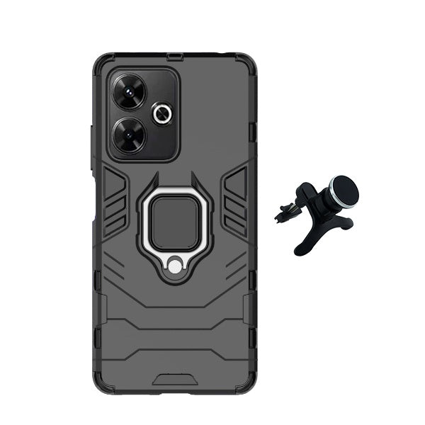 Kit Suporte Magnético de Carro Reforçado + Capa 3x1 Military Defender para Xiaomi Redmi 13 - Preto