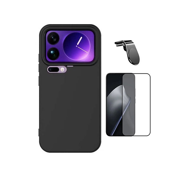 Kit Vidro Temperado + Capa Silicone Líquido + Suporte L PHONECARE Para Xiaomi 17 Pro 5G - Preto