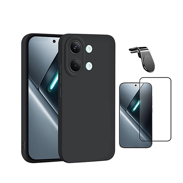 Kit Vidro Temperado + Capa Silicone Líquido + Suporte L PHONECARE Para Xiaomi Poco X8 Pro Max 5G - Preto