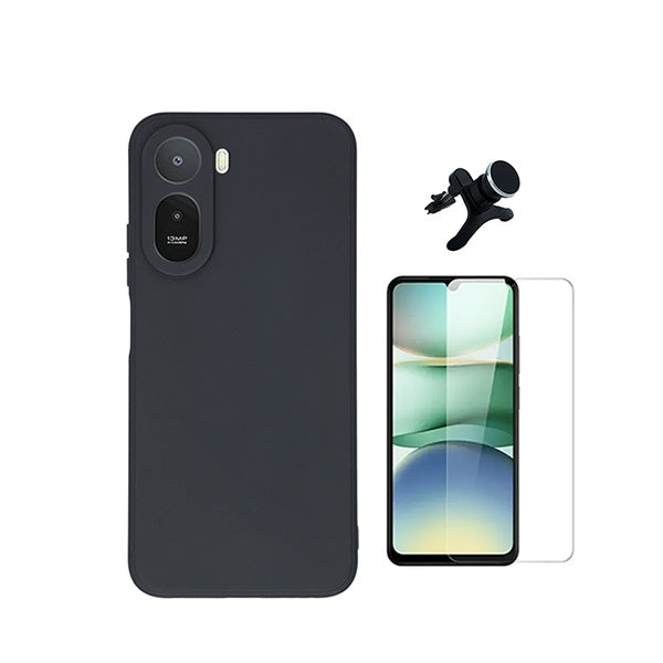 Kit Vidro Clearglass + Capa Silicone Líquido + Suporte Reforçado PHONECARE Para Xiaomi Redmi A7 Pro - Preto