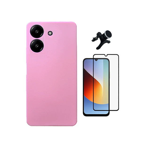 Kit Vidro Temperado + Capa Silicone Líquido + Suporte Magnético Reforçado PHONECARE Para Xiaomi Redmi A7 4G - Rosa