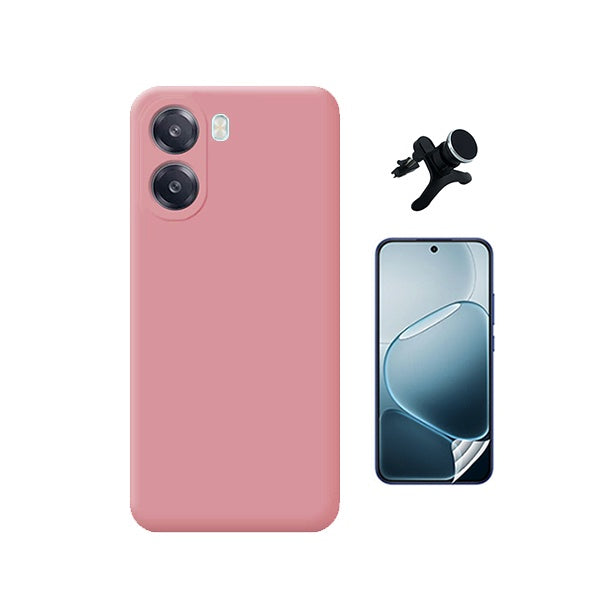 Kit Película Hydrogel Frente + Capa Silicone Líquido +  Suporte Reforçado PHONECARE Para Oppo A6x - Rosa