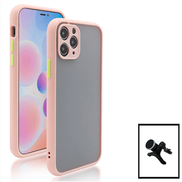 Kit Capa Anti Choque Camera Protection + Suporte Magnético Reforçado de Carro para Apple iPhone 12 Mini - Rosa