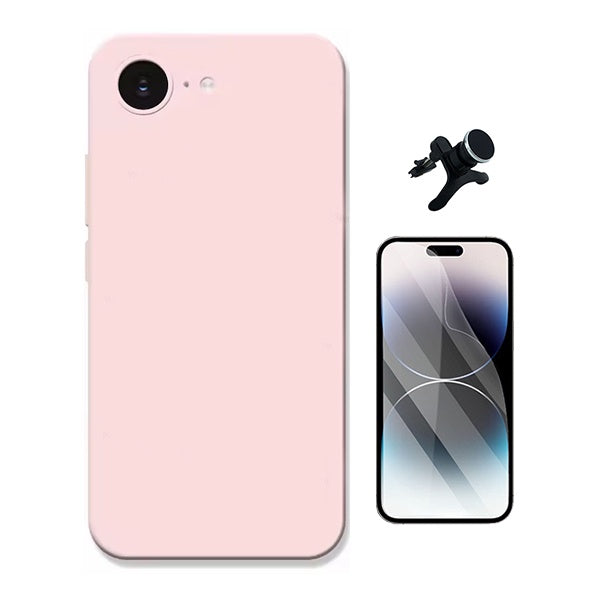 Kit Película Hydrogel Frente + Capa Silicone Líquido +  Suporte Reforçado PHONECARE Para Apple iPhone 17e - Rosa