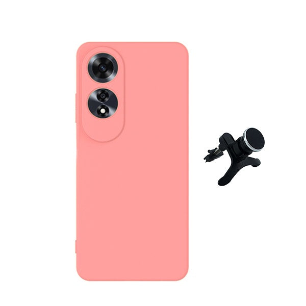 Kit Suporte Magnético Reforçado de Carro + Capa Silicone Líquido para Oppo A60 - Rosa