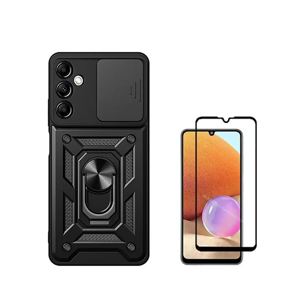 Kit Vidro Premium Full Cover + Capa Magnetic Military Defender Slide Window Anti-Impacto para Samsung Galaxy A15 5G - Preto
