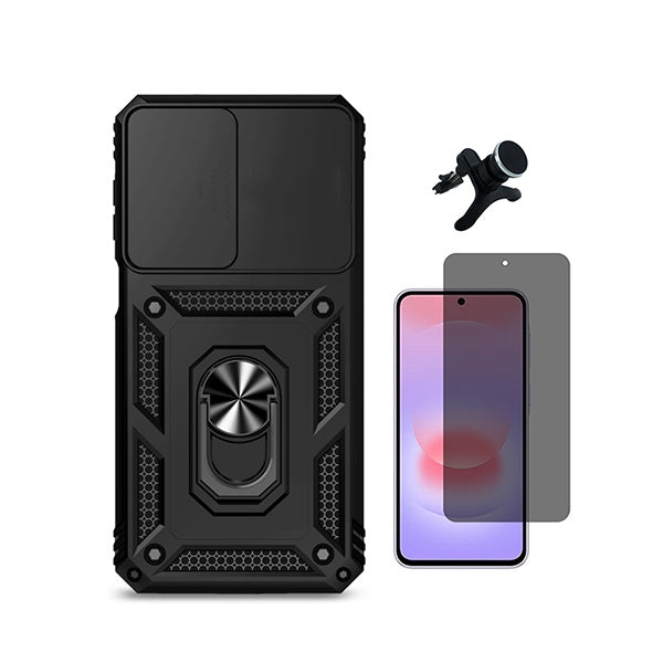 Kit Película Anti-Spy + Capa Magnetic Slide Window + Suporte Magnético Reforçado  PHONECARE Para Samsung Galaxy A27 - Preto