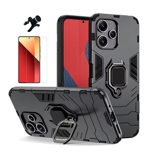 Kit Vidro Temperado + Capa Military + Suporte Reforçado  PHONECARE Para Xiaomi Redmi Note 14 4G - Preto