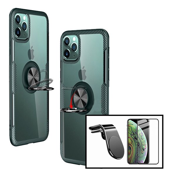Kit Capa 3x1 Clear Armor + Vidro Premium Full Cover + Suporte Magnético L Safe Driving Carro para Apple iPhone 12 Pro