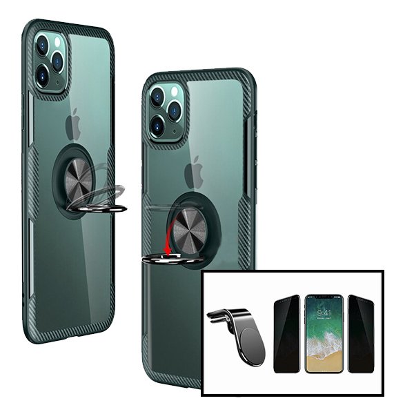 Kit Película 5D Anti-Spy + Capa 3x1 Clear Armor + Suporte Magnético L Safe Driving Carro para Apple iPhone 12 Pro