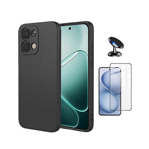 Kit Vidro Temperado + Capa Silicone Líquido + Suporte Magnético PHONECARE Para Oppo A6 Pro 4G - Preto