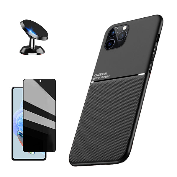 Kit Película Hydrogel Full Cover Frente + Capa Magnetic Military Defender Slide Window + Suporte Magnético de Carro Reforçado para Xiaomi Poco M6 4G - Preto