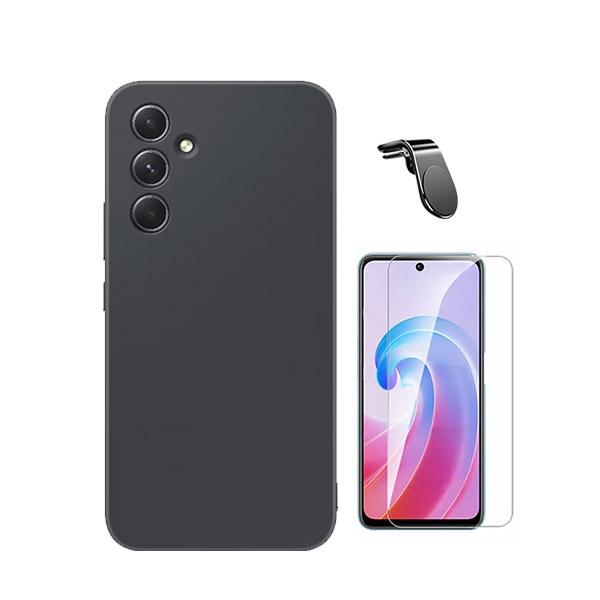 Kit Vidro Clearglass + Capa Silicone Líquido + Suporte Magnético L Safe Driving Carro para Samsung Galaxy A35 5G - Preto