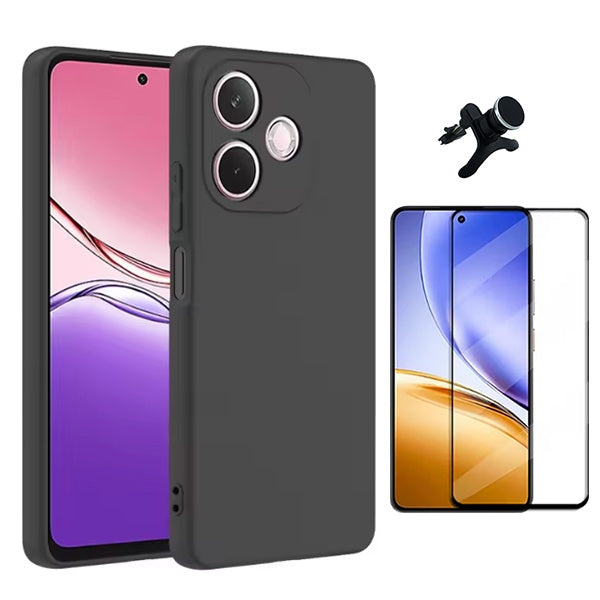 Kit Vidro Temperado + Capa Silicone Líquido + Suporte Magnético Reforçado PHONECARE Para Oppo A5 Pro 4G - Preto