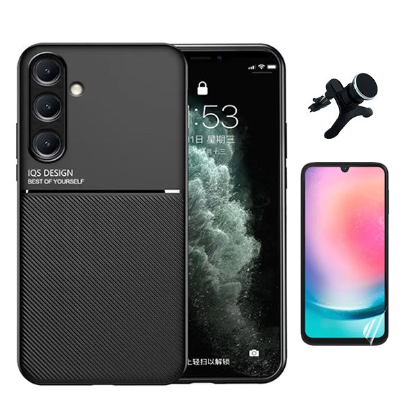Kit Capa Magnetic Lux + Película Hydrogel Frente + Suporte Magnético PHONECARE Para Samsung Galaxy A24 4G - Preto