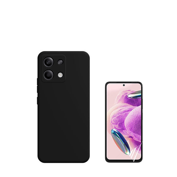 Kit Película Hydrogel Full Cover Frente + Capa Silicone Líquido para Xiaomi Redmi Note 13 4G - Preto