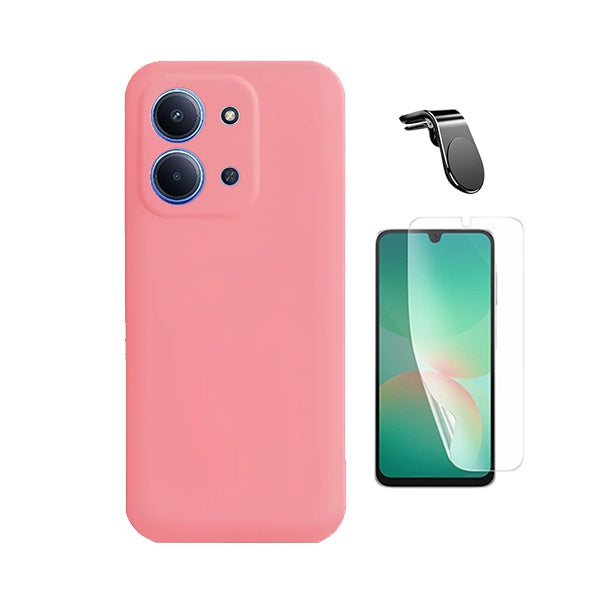 Kit Película Hydrogel Frente + Capa Silicone Líquido + Suporte L PHONECARE Para Xiaomi Poco C85 - Rosa