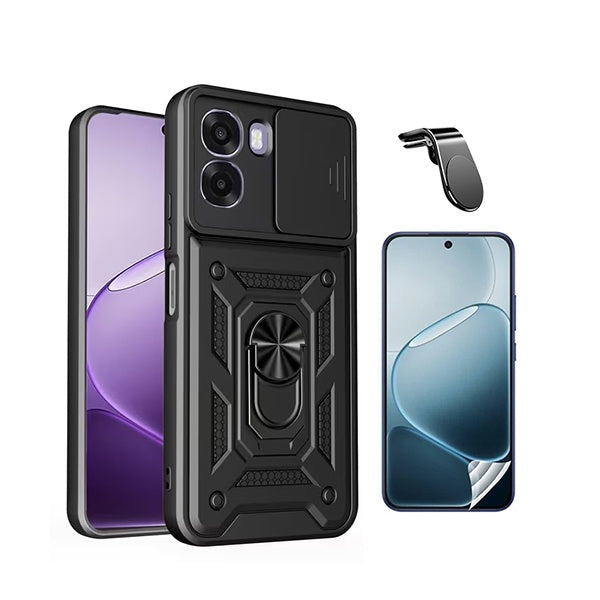 Kit Película Hydrogel Frente + Capa Magnetic Slide Window + Suporte L PHONECARE Para Oppo A6x - Preto