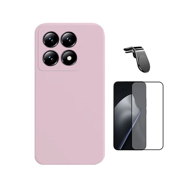 Kit Vidro Temperado + Capa Silicone Líquido + Suporte L PHONECARE Para Xiaomi 15T 5G - Rosa