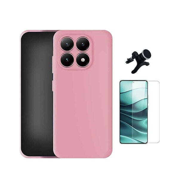 Kit Vidro Clearglass + Capa Silicone Líquido + Suporte Reforçado PHONECARE Para Xiaomi 17 5G - Rosa