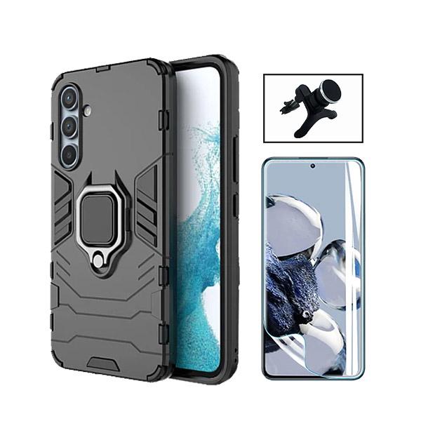 Kit Película Hydrogel Full Cover Frente + Capa 3X1 Military Defender + Suporte Magnético de Carro Reforçado para Samsung Galaxy S24+ Plus 5G - Preto