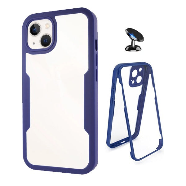 Kit Capa Anti-Crash 360 Protection + Suporte Magnético Phonecare Para Apple iPhone 13 Mini - Azul Escuro