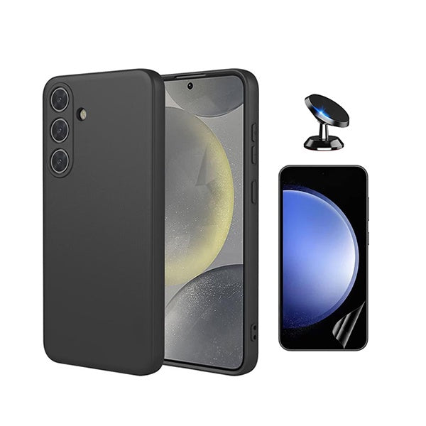 Kit Película Hydrogel Frente + Capa Silicone Líquido + Suporte Magnético PHONECARE Para Samsung Galaxy S26 + Plus - Preto