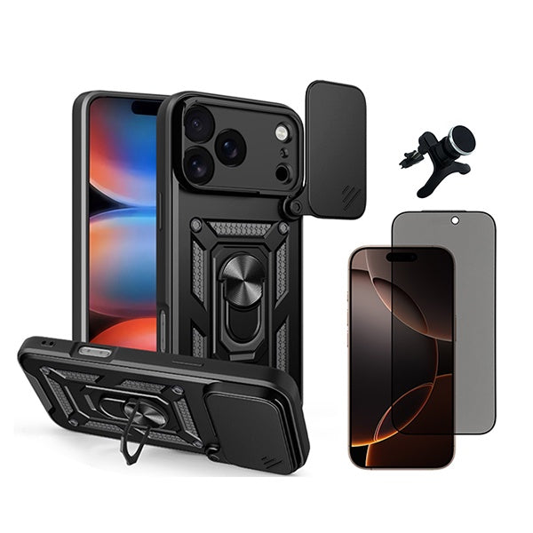 Kit Película Anti-Spy + Capa Magnetic Slide Window + Suporte Magnético Reforçado  PHONECARE Para Apple iPhone 18 Pro - Preto