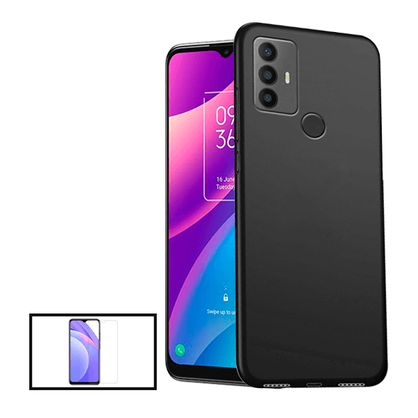 Kit Vidro Clearglass + Capa Silicone Líquido para TCL 305 - Preto