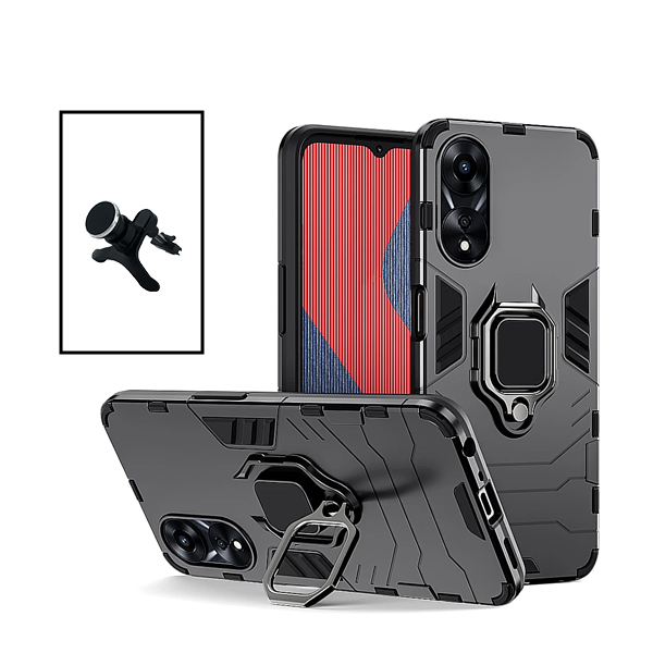 Kit Suporte Magnético de Carro Reforçado + Capa 3X1 Military Defender para Oppo A58 - Preto