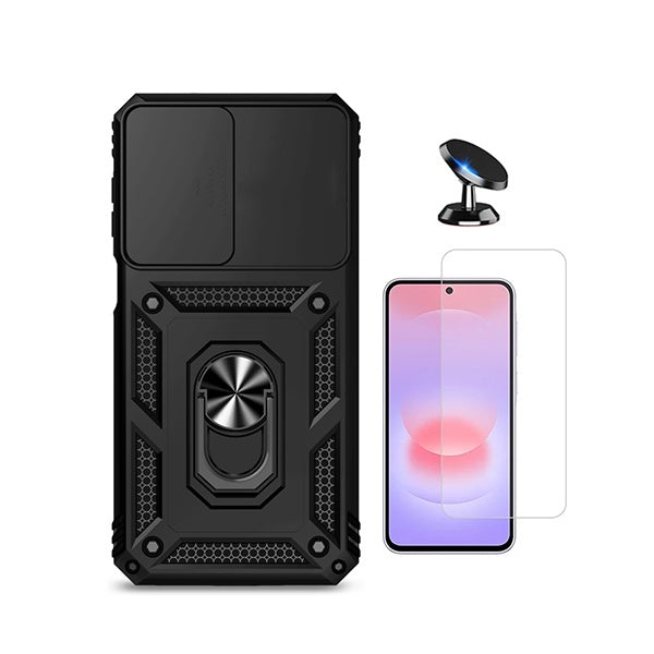 Kit Vidro Clearglass + Capa Magnetic Slide Window + Suporte Magnético PHONECARE Para Samsung Galaxy A27 - Preto