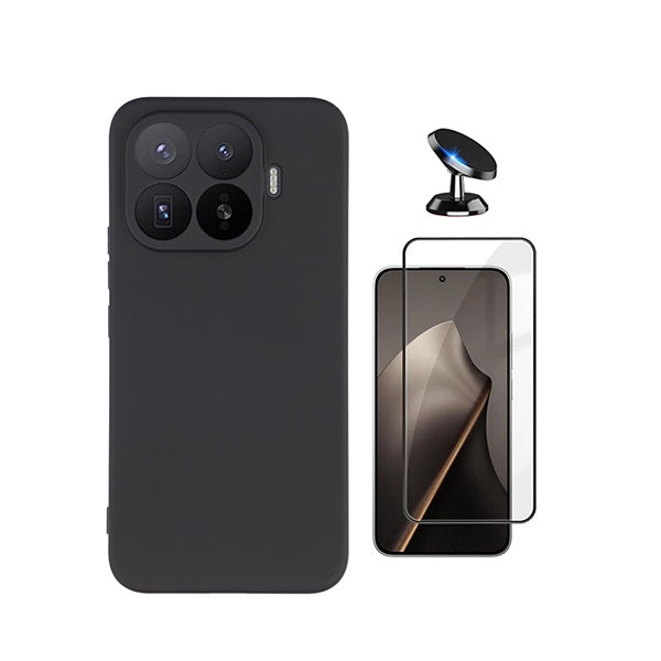 Kit Vidro Temperado + Capa Silicone Líquido + Suporte Magnético PHONECARE Para Xiaomi 17T Pro 5G - Preto