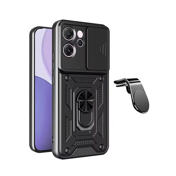 Kit Suporte L + Capa Magnetic Slide Window PHONECARE Para Oppo Reno14 F - Preto