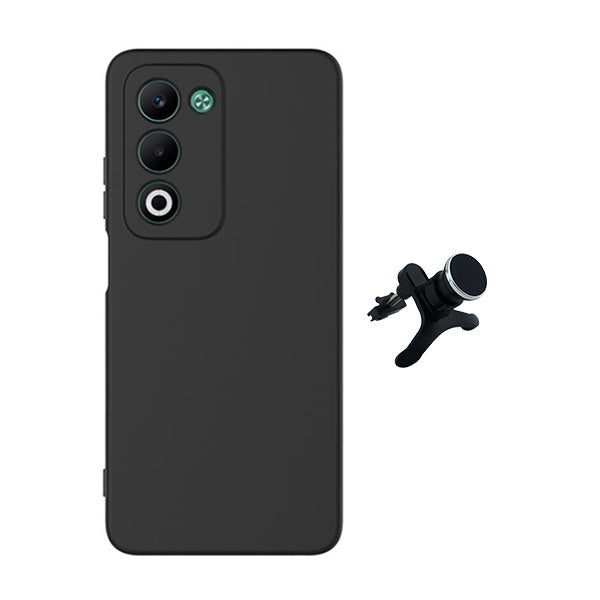 Kit Suporte Magnético Reforçado + Capa Silicone Líquido PHONECARE Para Oppo A5 4G - Preto