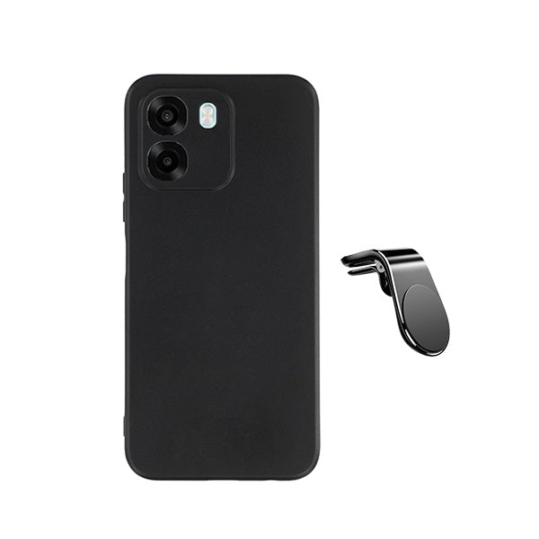 Kit Suporte L + Capa Silicone Líquido PHONECARE Para Oppo A6 4G - Preto