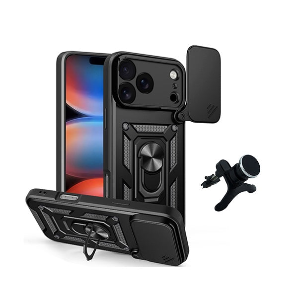 Kit Suporte Reforçado + Capa Magnetic Slide Window PHONECARE Para Apple iPhone 18 Pro Max - Preto