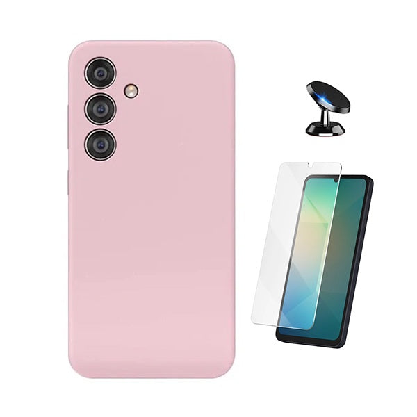 Kit Vidro Clearglass + Capa Silicone Líquido + Suporte Magnético PHONECARE Para Samsung Galaxy A17 - Rosa