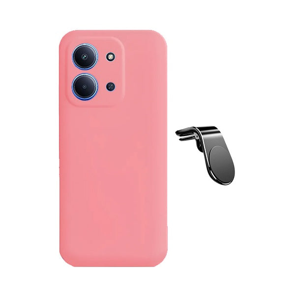 Kit Suporte L + Capa Silicone Líquido PHONECARE Para Xiaomi Poco C85 - Rosa