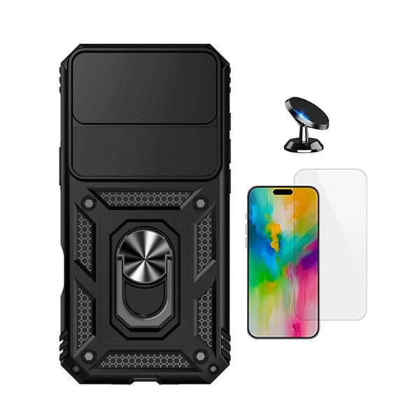 Kit Vidro Clearglass + Capa Magnetic Slide Window + Suporte Magnético PHONECARE Para Apple iPhone 17 Air - Preto