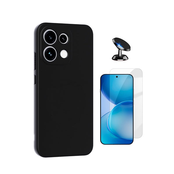 Kit Vidro Clearglass + Capa Silicone Líquido + Suporte Magnético PHONECARE Para Oppo Reno16 Pro - Preto