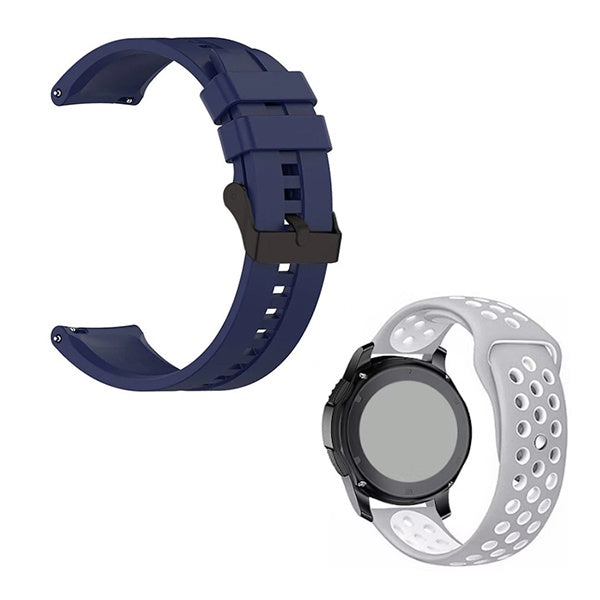 Kit Bracelete SmoothSilicone Com Fivela + SportyStyle Para Samsung Galaxy Watch5 4G - 40mm - Azul Escuro / Cinza Branco