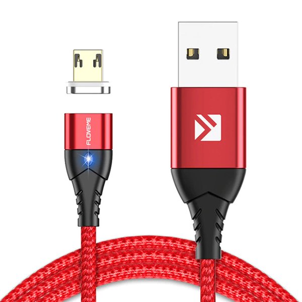 Cabo Magnético Fast Charge Com LED USB para Xiaomi Micro-USB - Vermelho